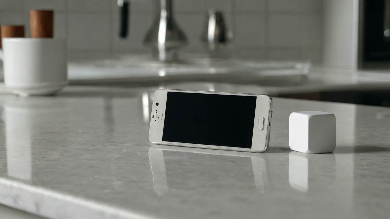 Phone alert and flashlight beside fridge
