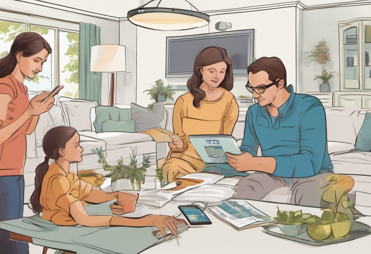 Family reviewing a monthly energy plan on a tablet