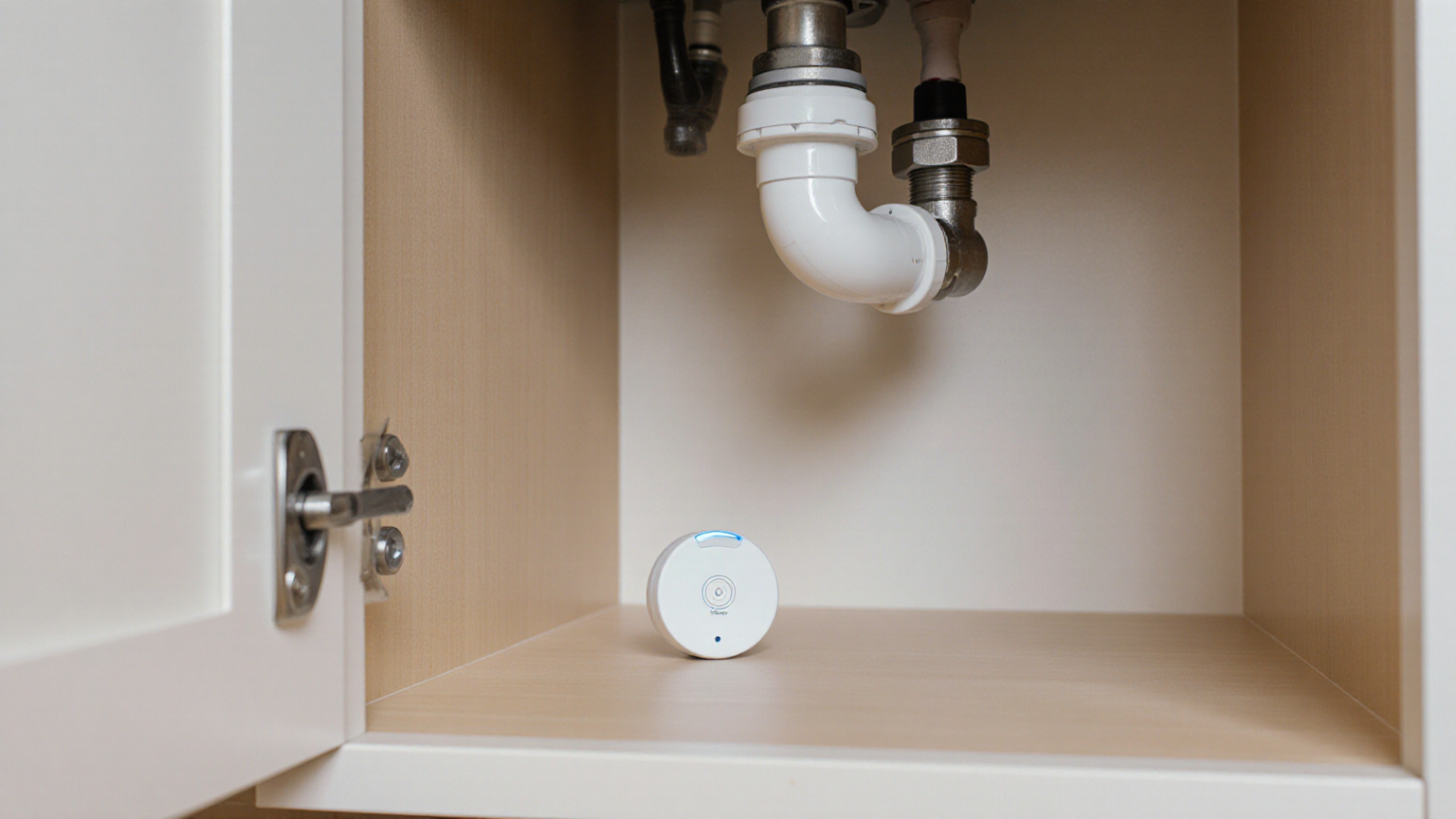Under-sink leak sensor in a clean cabinet