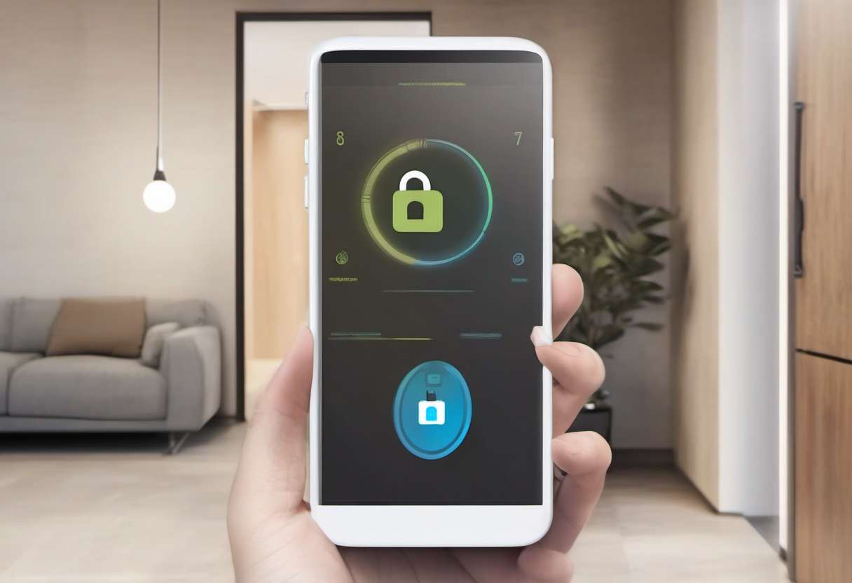Illustration of a smart-lock access-control dashboard with separate household, guest, contractor, and emergency access concepts, no readable text