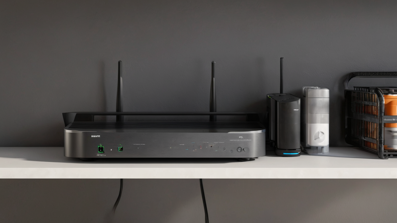 Ventilated router shelf with safe power layout