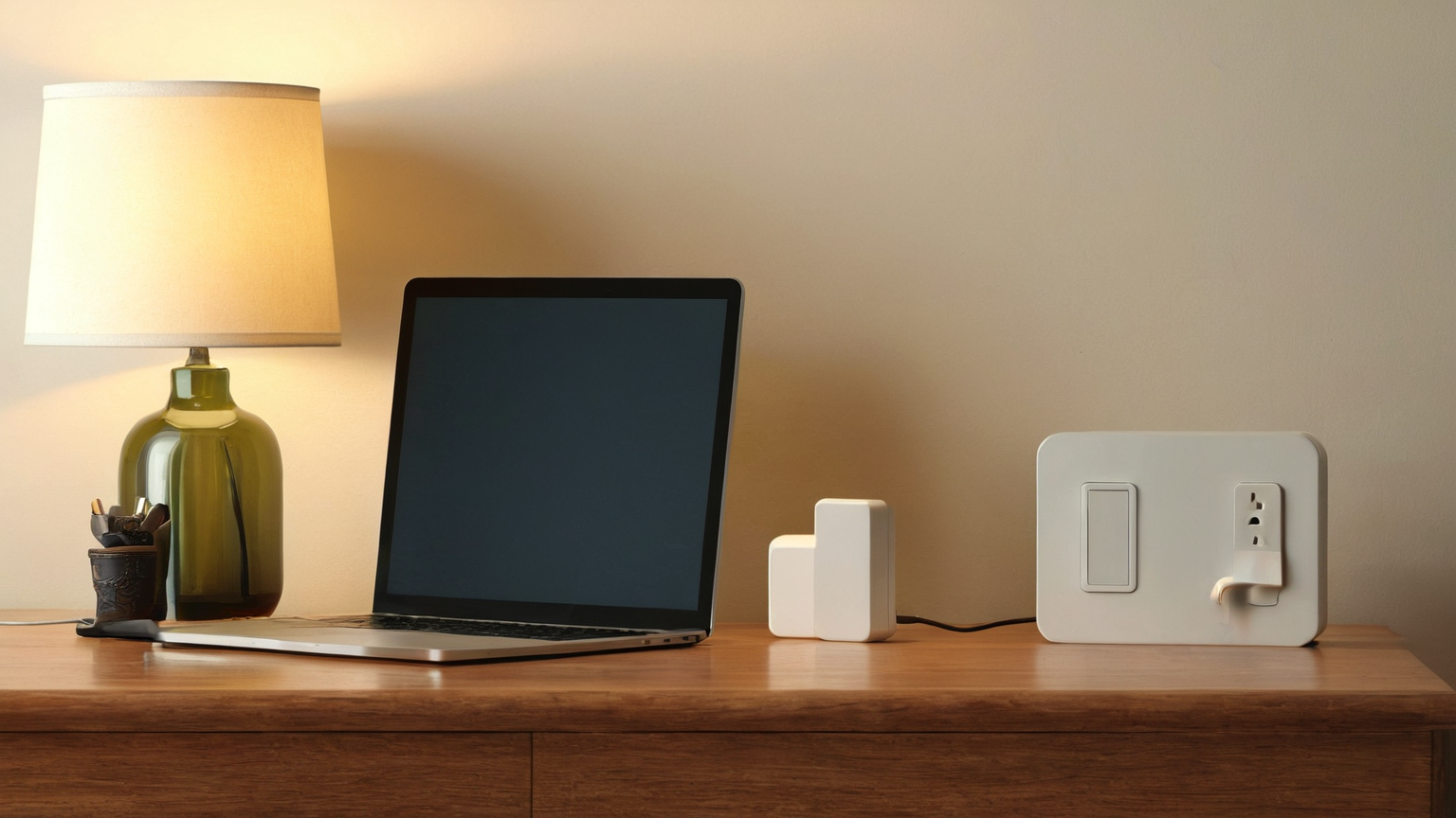 Blank energy monitoring phone beside lamp