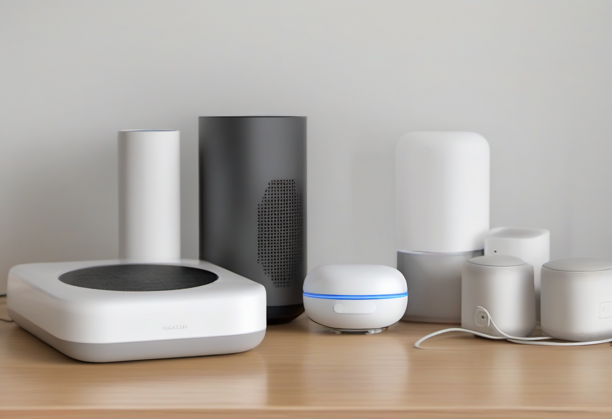 Home automation hub connected by ethernet beside a router