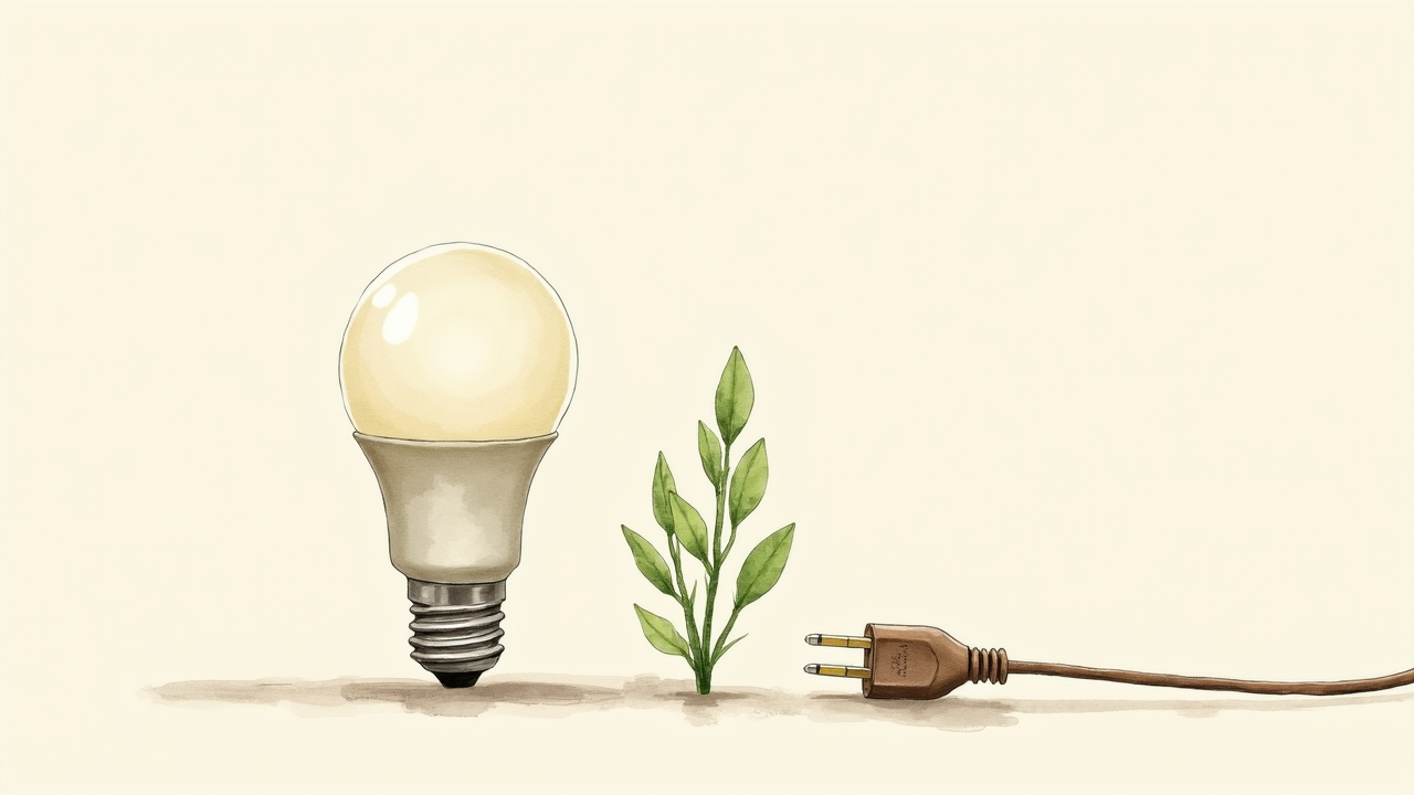 LED bulb, energy monitoring smart plug, and a small plant