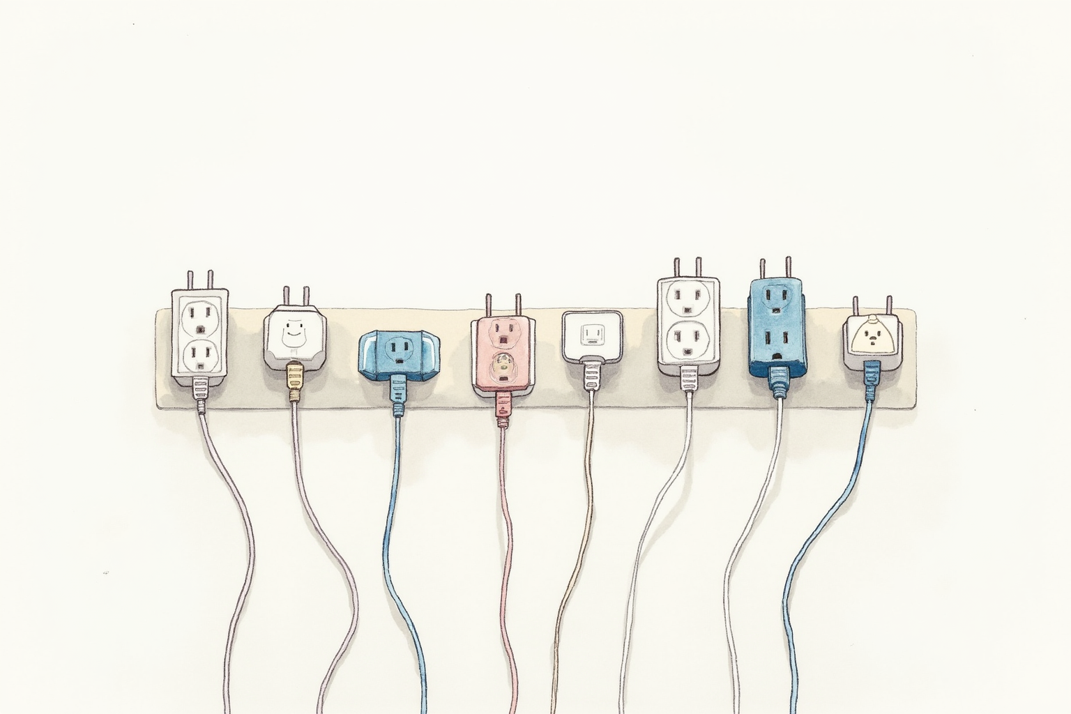 Multiple wall outlets with devices plugged into smart plugs