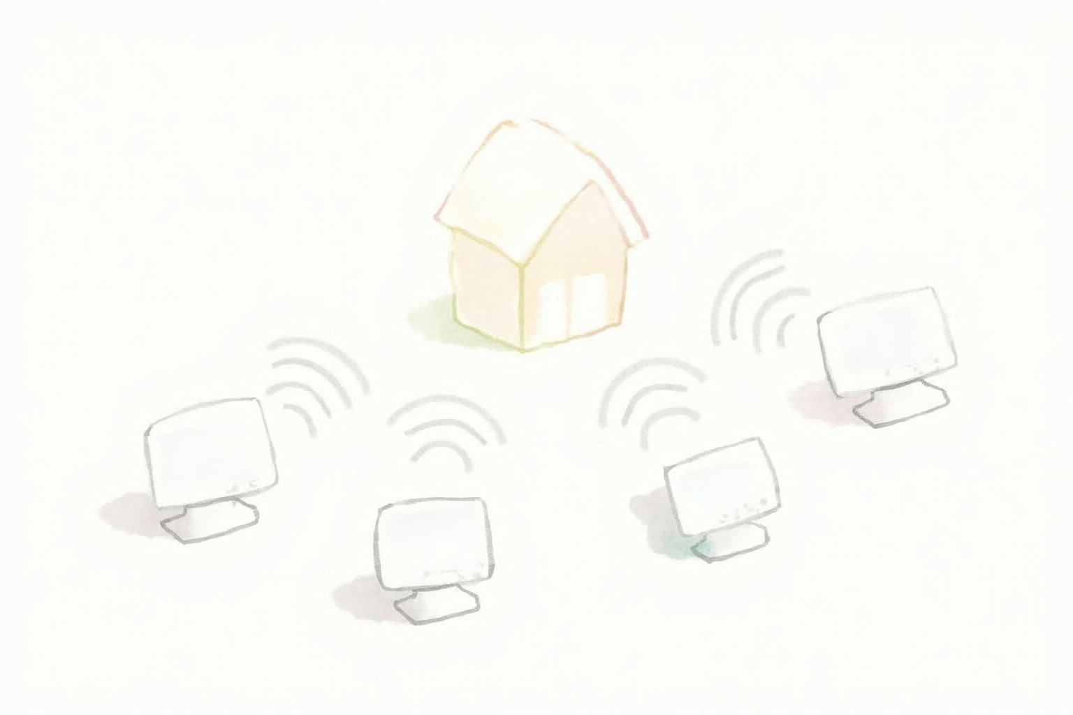 Multiple wireless connections radiating between household devices