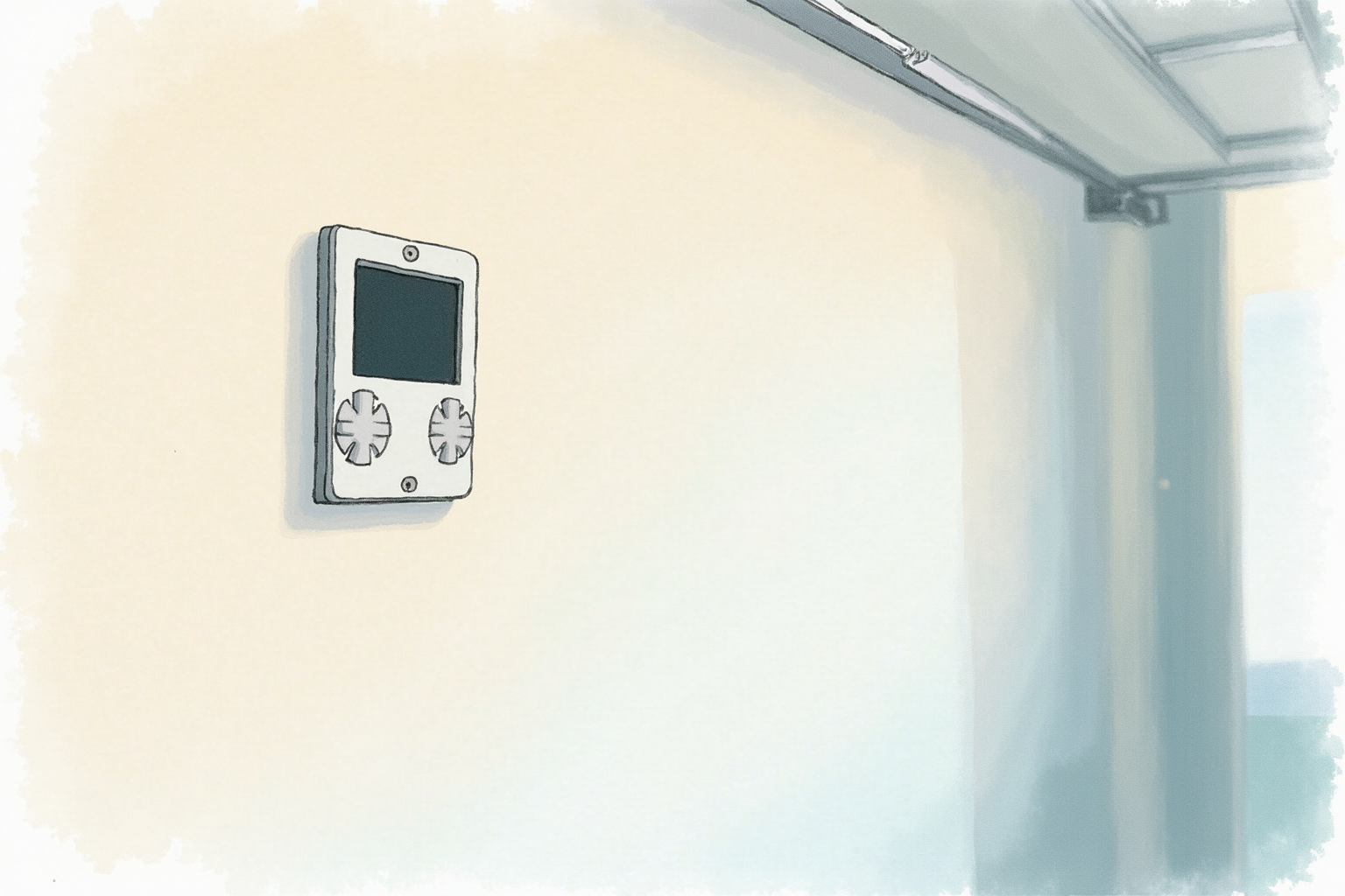 Small smart controller panel mounted on a garage wall