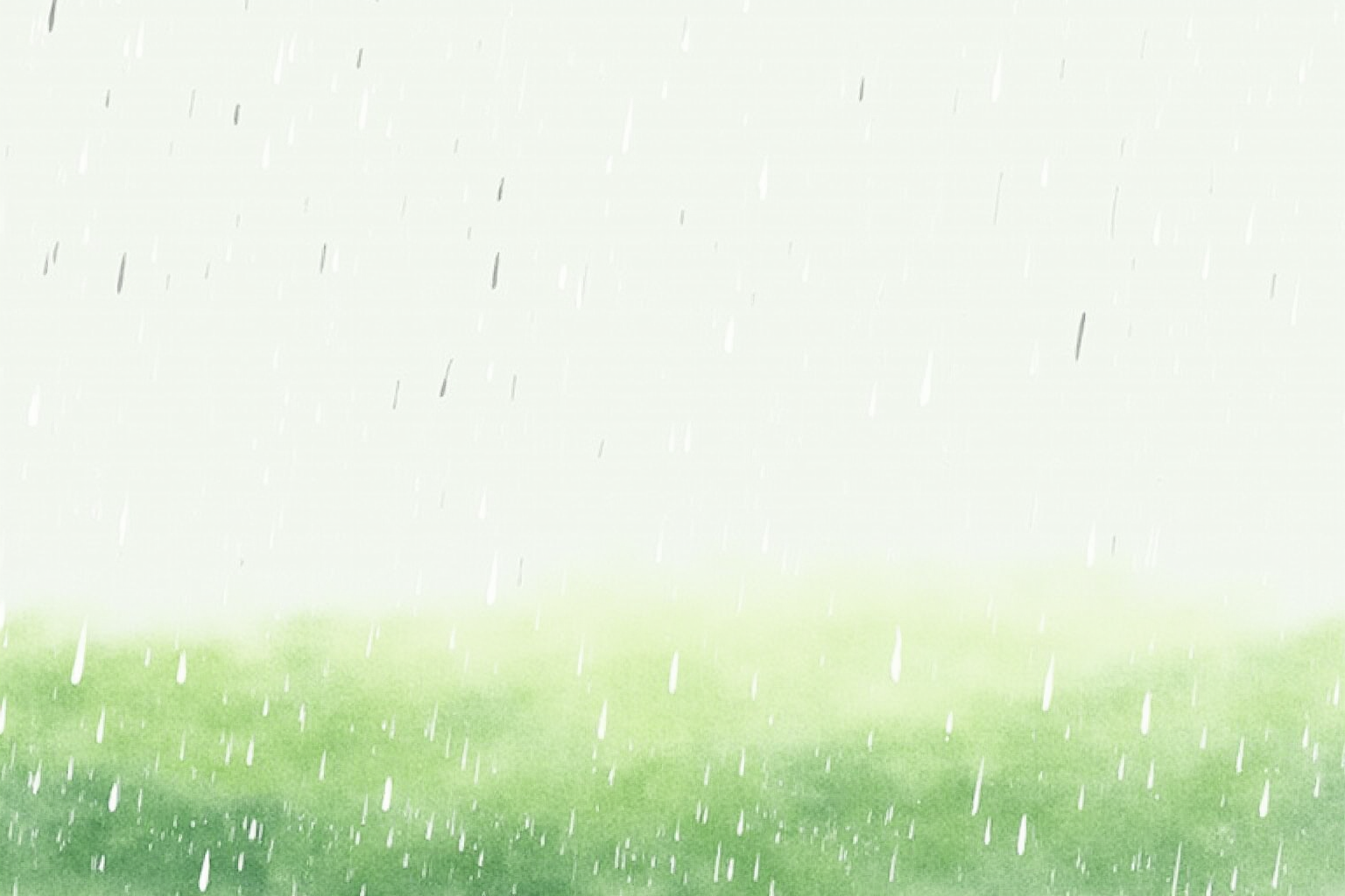 Light rain falling on a green lawn