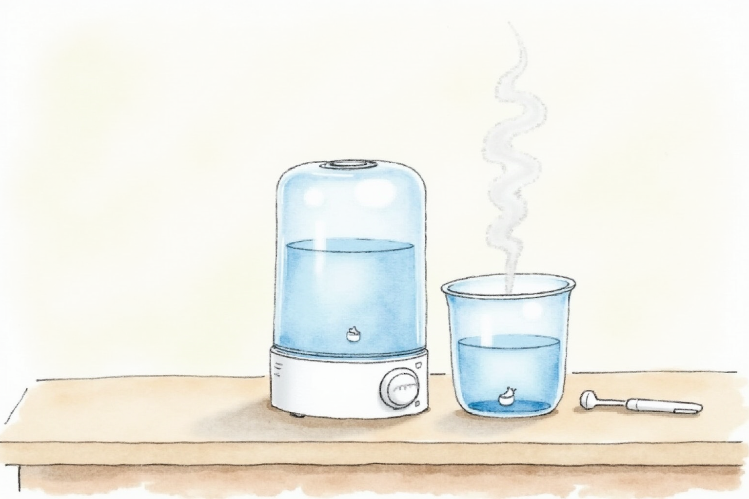 Clean humidifier disassembled on a kitchen counter for cleaning