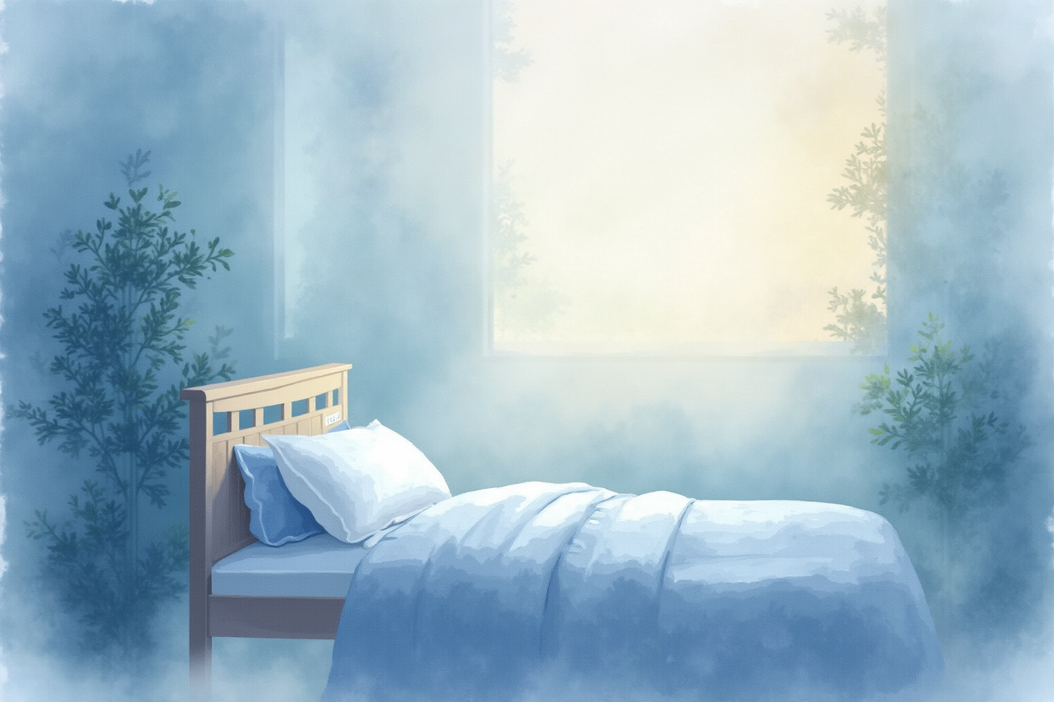 Soft visible mist in a cozy bedroom at evening
