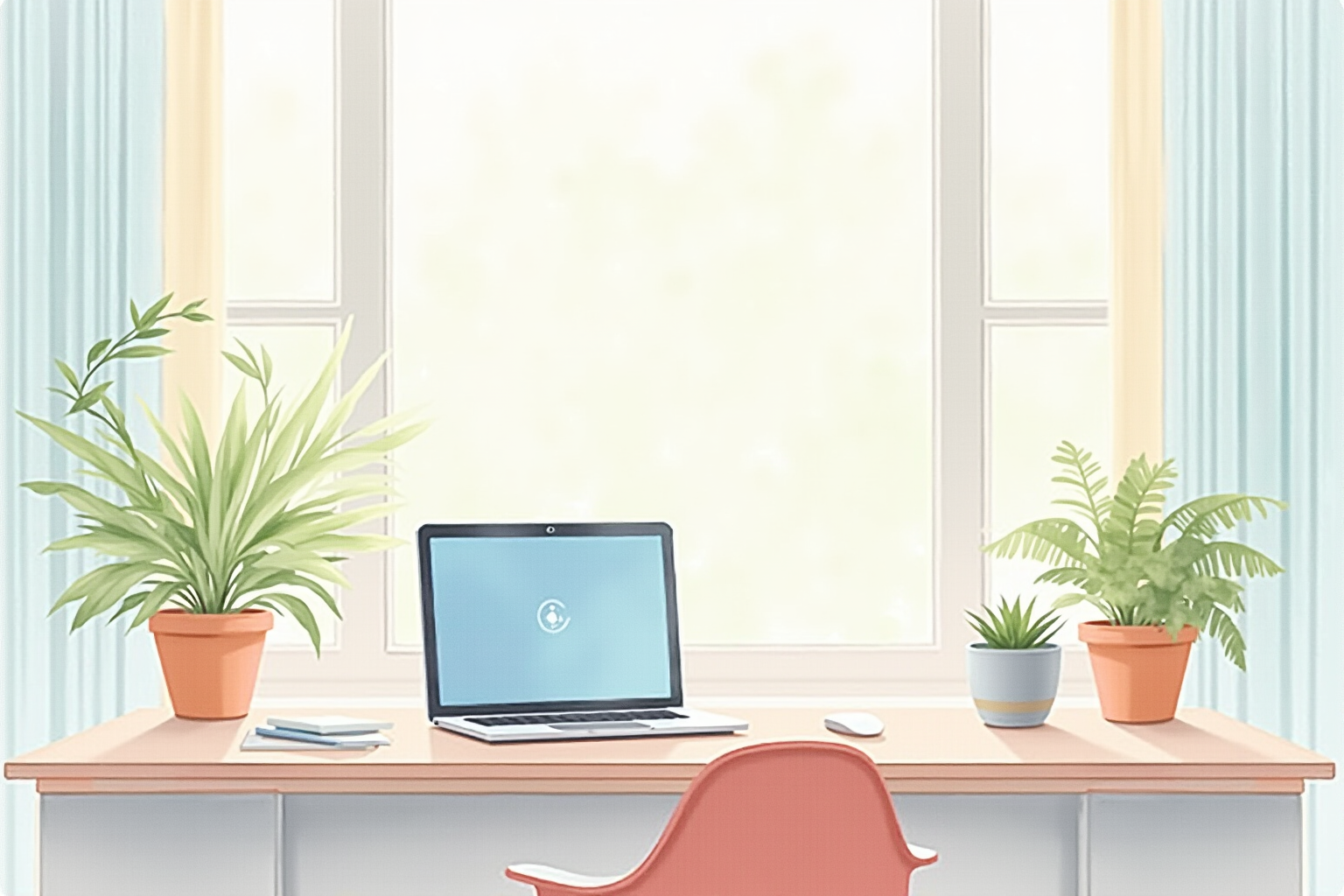 Home office with a video call laptop on a desk