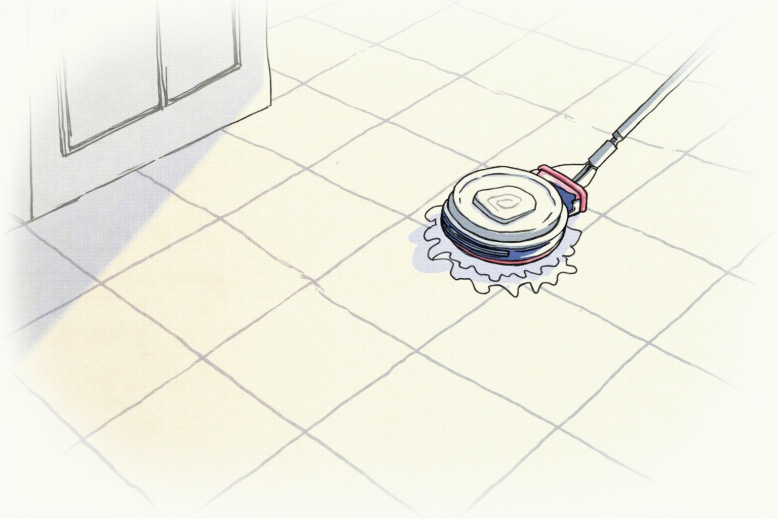 Tile floor with a robot mop and a small docking station
