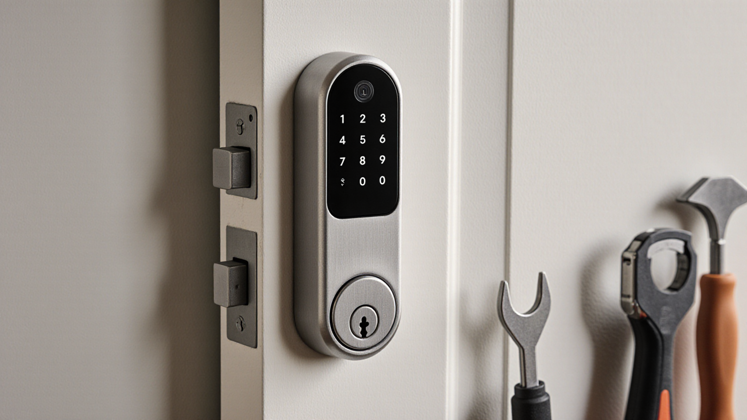 Generic smart deadbolt installed on a residential door