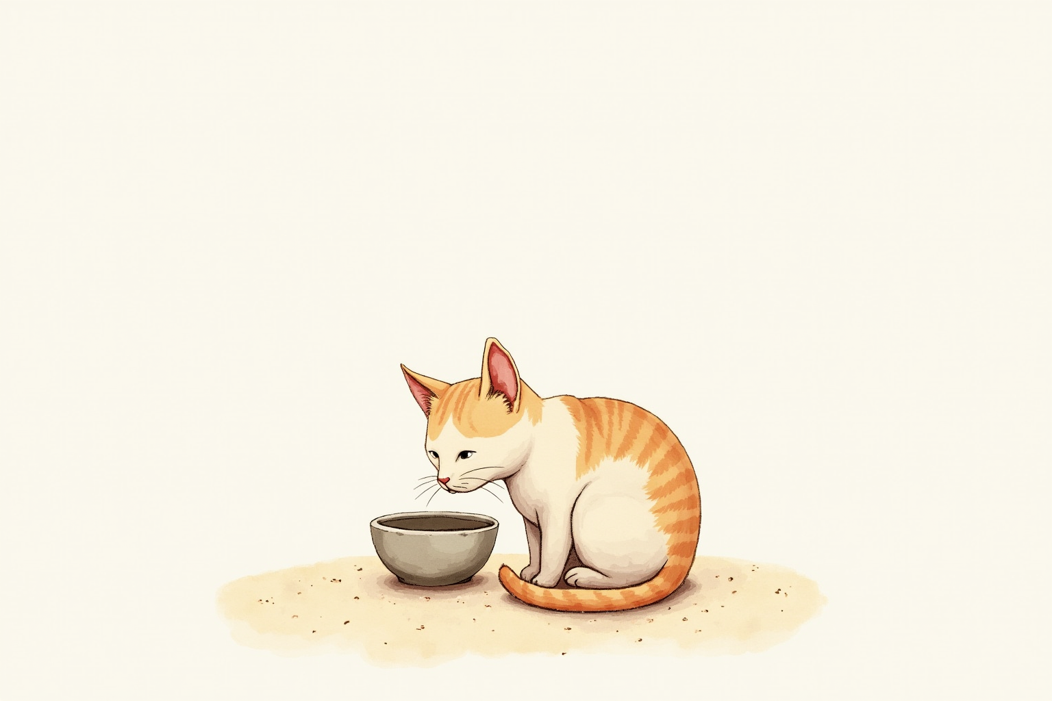 Calm cat eating from a small bowl