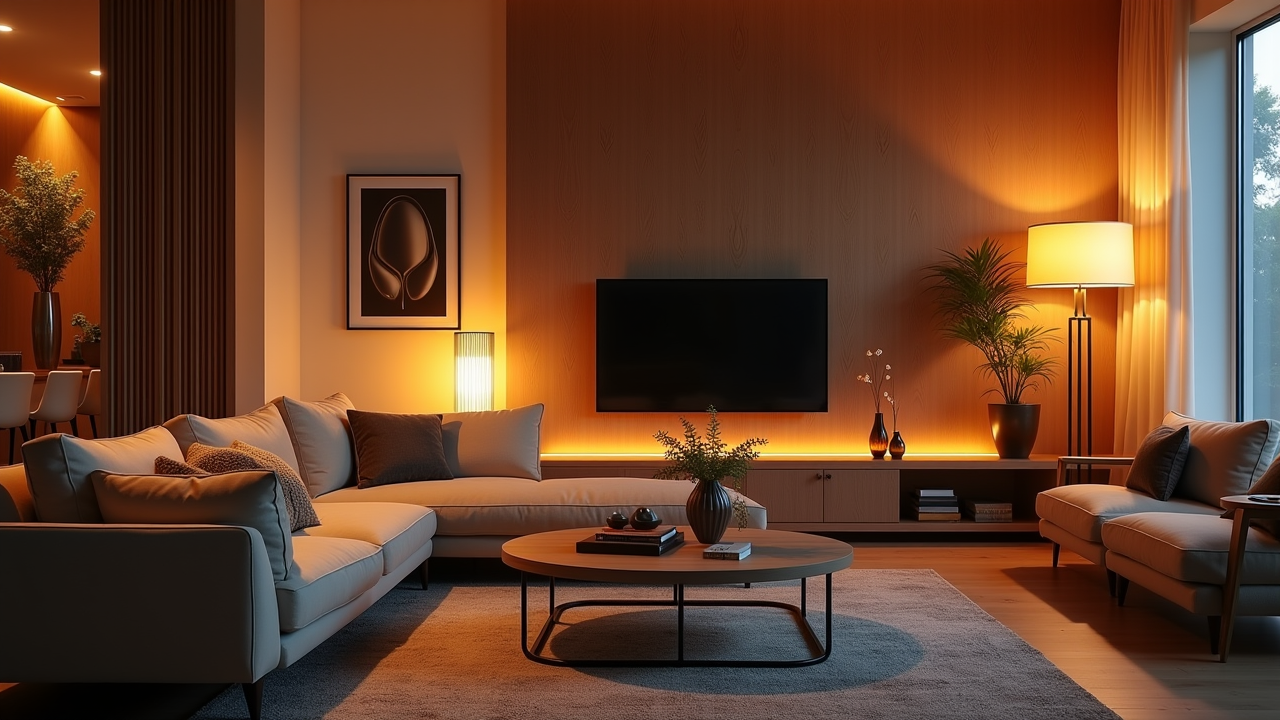 Watercolor illustration of an abstract room scene with soft warm lighting from a small lamp, on cream paper, no text, soft earth tones