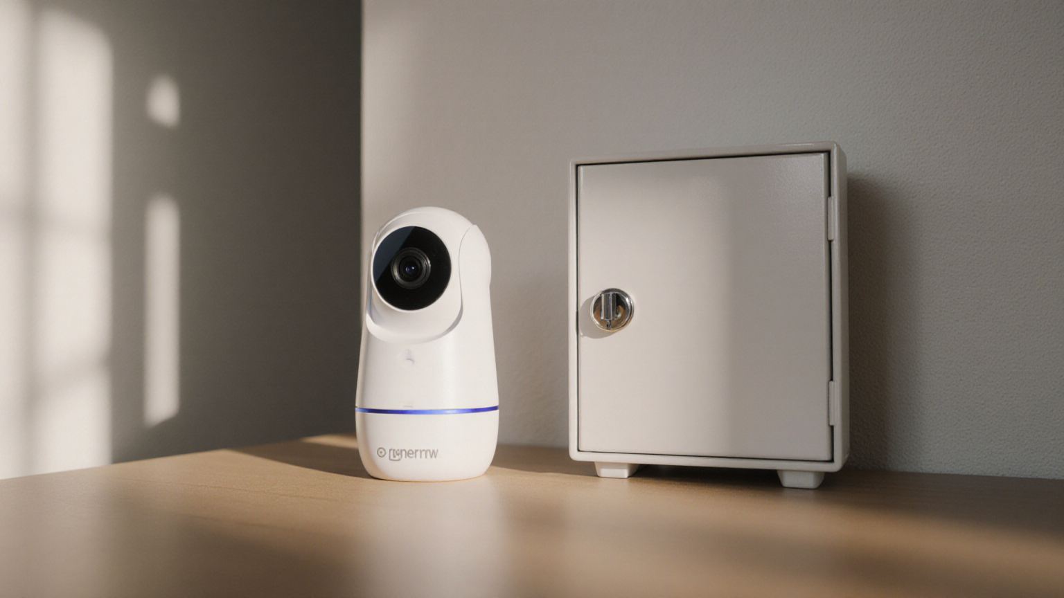 Home camera beside a physical lockbox