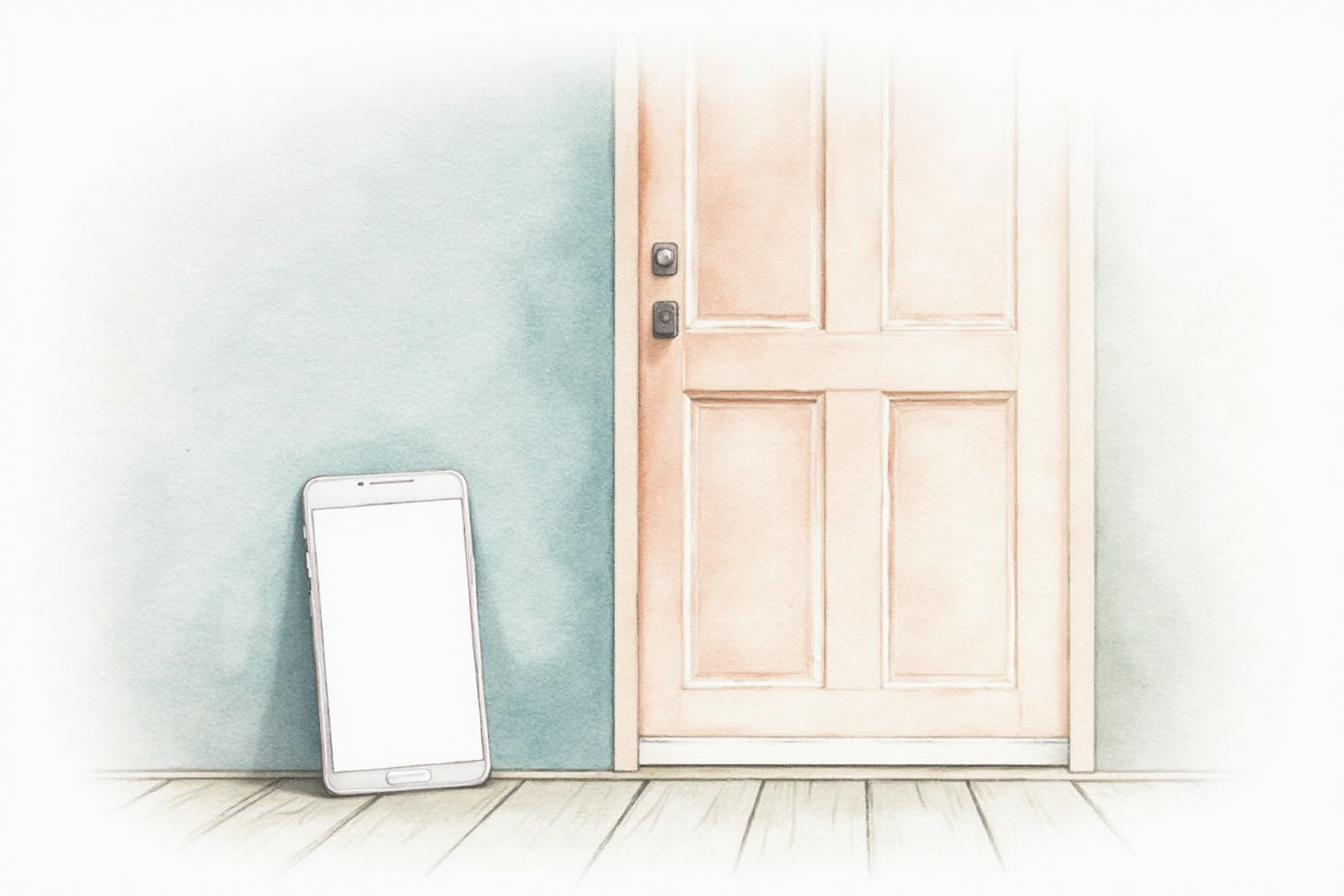 Smartphone notification beside a front door