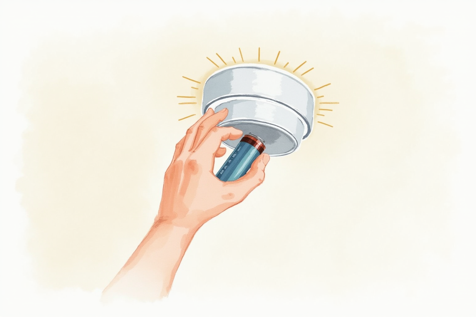 Hands changing a smoke detector battery