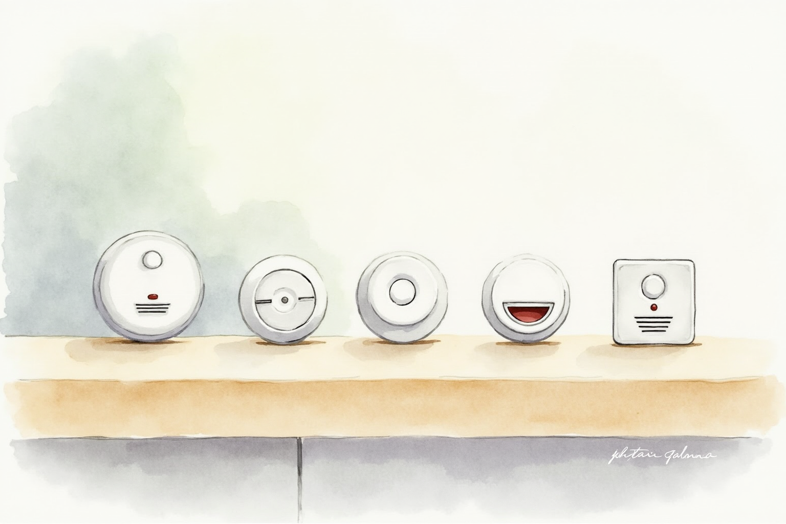 Multiple smoke alarm devices arranged in a row