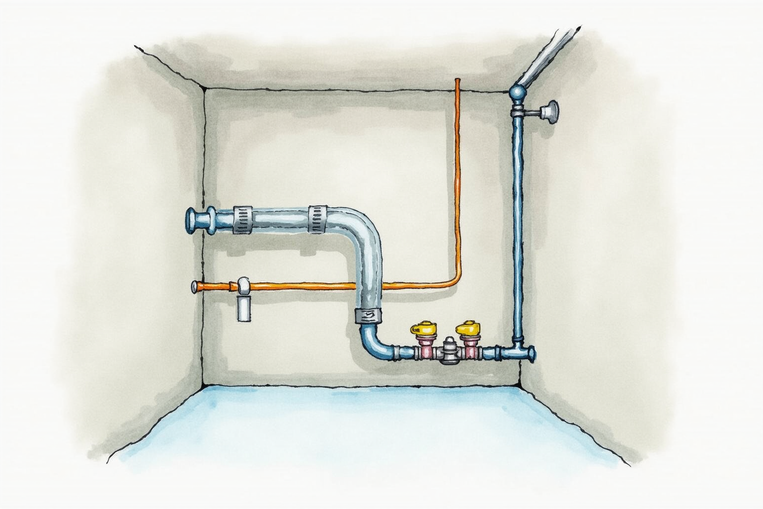 Main water supply line with smart shutoff valve installed