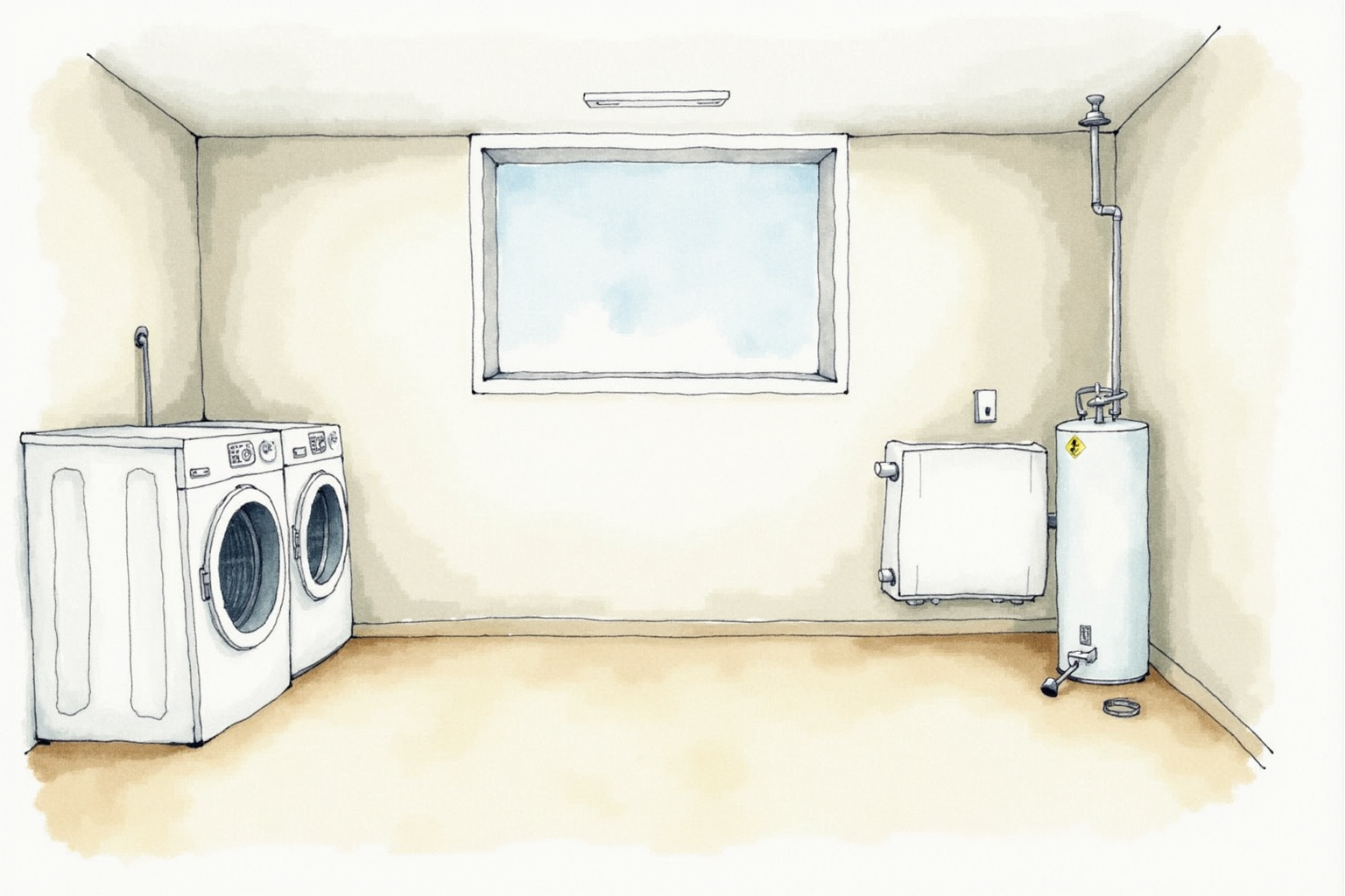 Basement utility room with washing machine and water heater